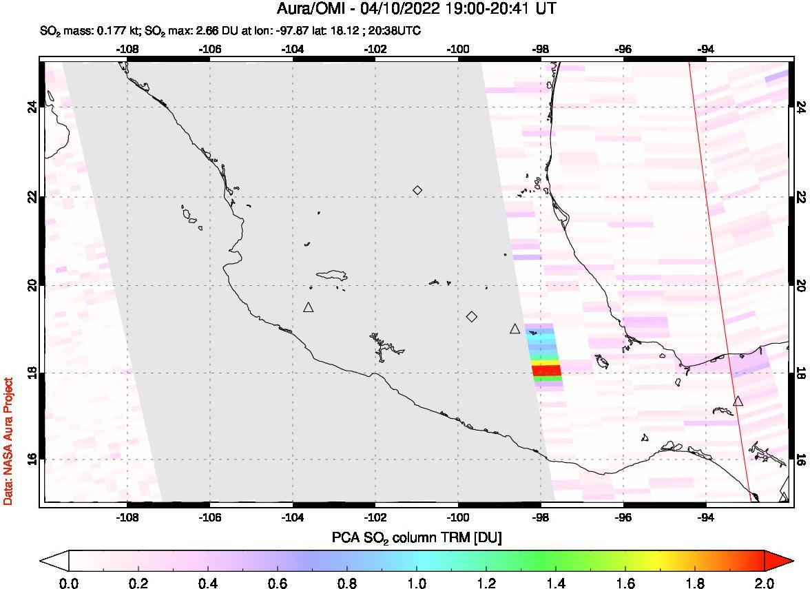 A sulfur dioxide image over Mexico on Apr 10, 2022.