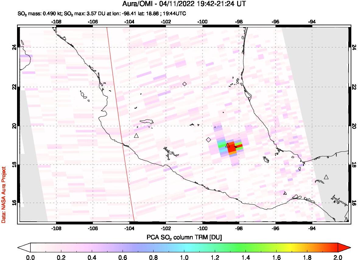 A sulfur dioxide image over Mexico on Apr 11, 2022.