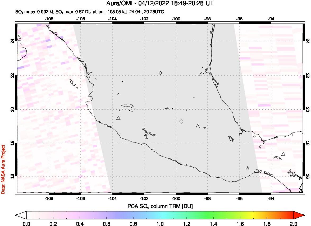 A sulfur dioxide image over Mexico on Apr 12, 2022.