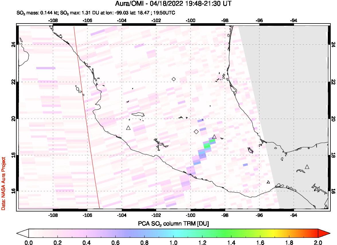 A sulfur dioxide image over Mexico on Apr 18, 2022.