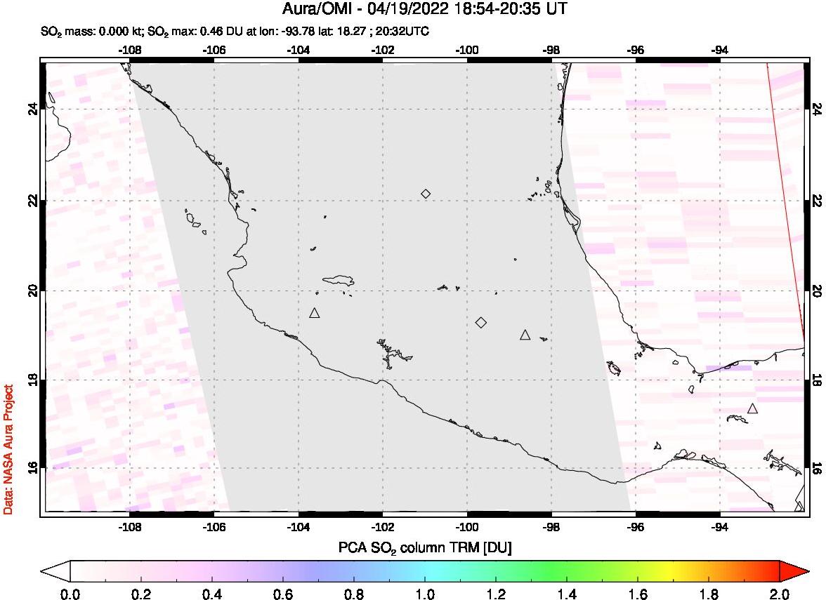 A sulfur dioxide image over Mexico on Apr 19, 2022.