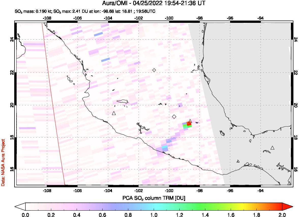 A sulfur dioxide image over Mexico on Apr 25, 2022.