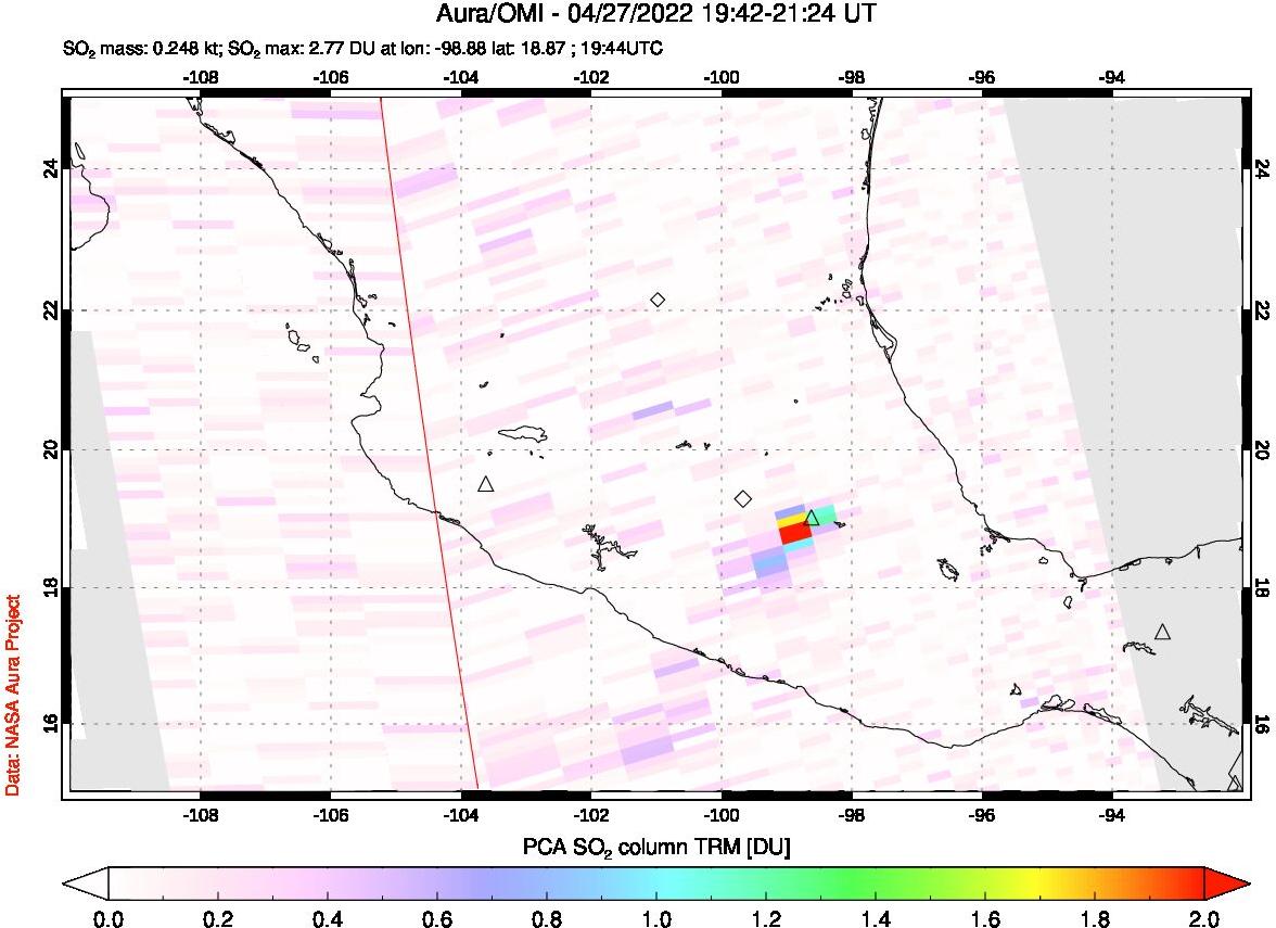 A sulfur dioxide image over Mexico on Apr 27, 2022.