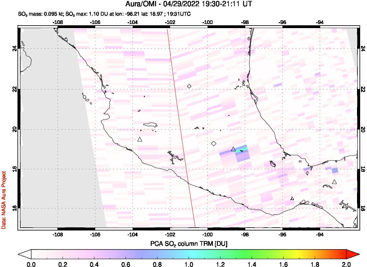 A sulfur dioxide image over Mexico on Apr 29, 2022.