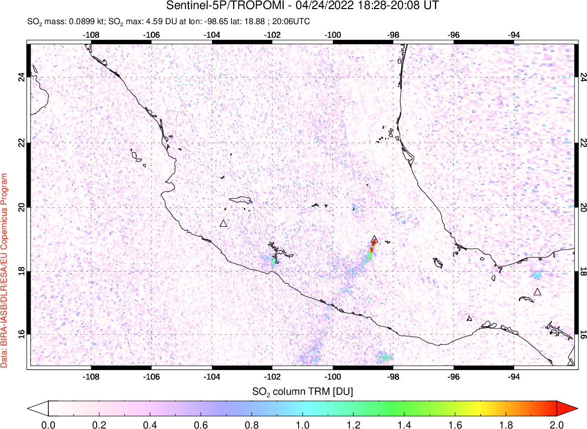 A sulfur dioxide image over Mexico on Apr 24, 2022.