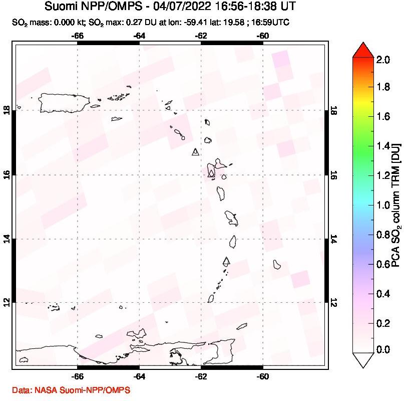 A sulfur dioxide image over Montserrat, West Indies on Apr 07, 2022.