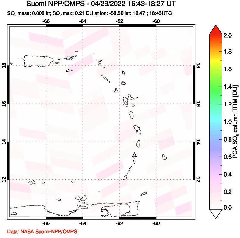 A sulfur dioxide image over Montserrat, West Indies on Apr 29, 2022.