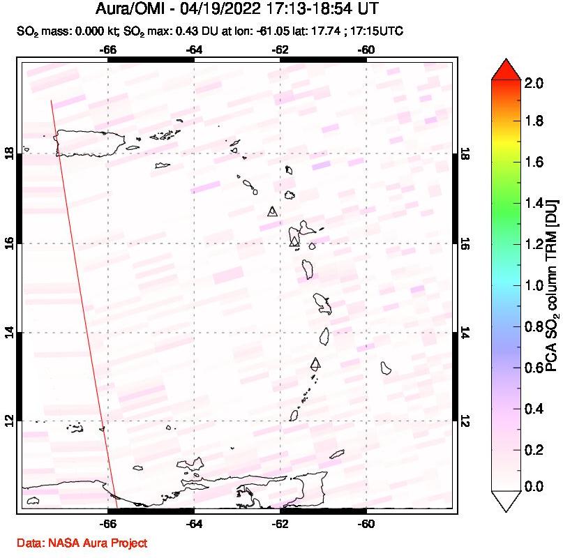 A sulfur dioxide image over Montserrat, West Indies on Apr 19, 2022.