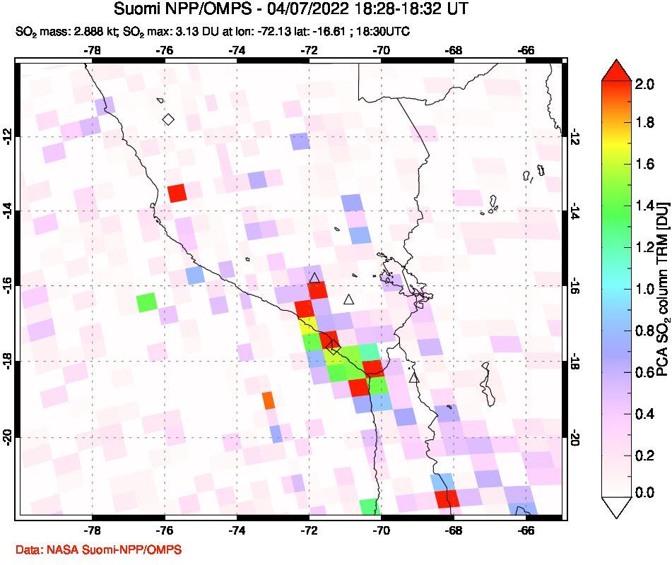 A sulfur dioxide image over Peru on Apr 07, 2022.