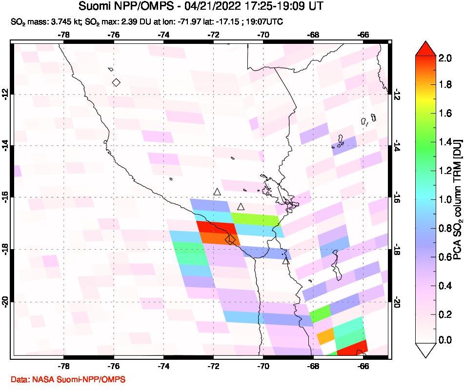 A sulfur dioxide image over Peru on Apr 21, 2022.