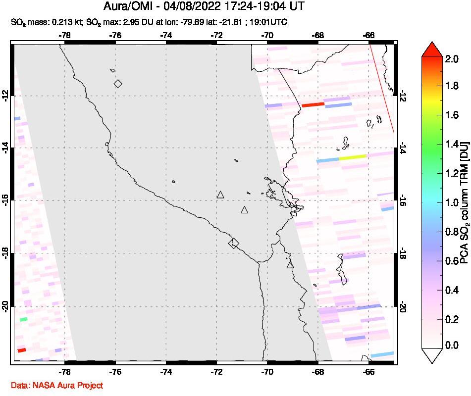 A sulfur dioxide image over Peru on Apr 08, 2022.