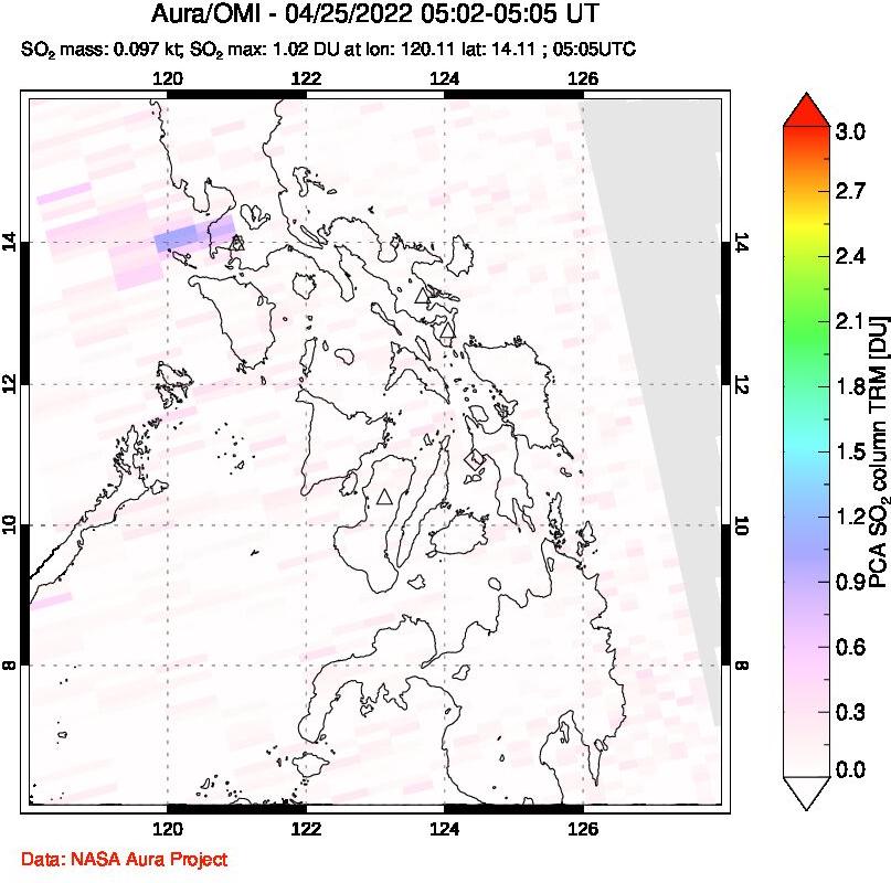 A sulfur dioxide image over Philippines on Apr 25, 2022.