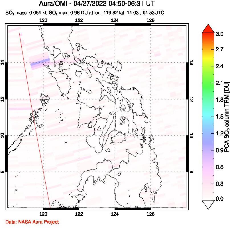 A sulfur dioxide image over Philippines on Apr 27, 2022.