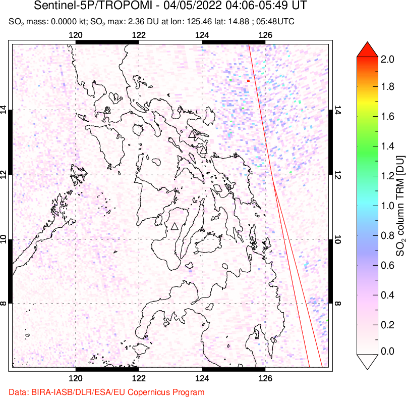A sulfur dioxide image over Philippines on Apr 05, 2022.