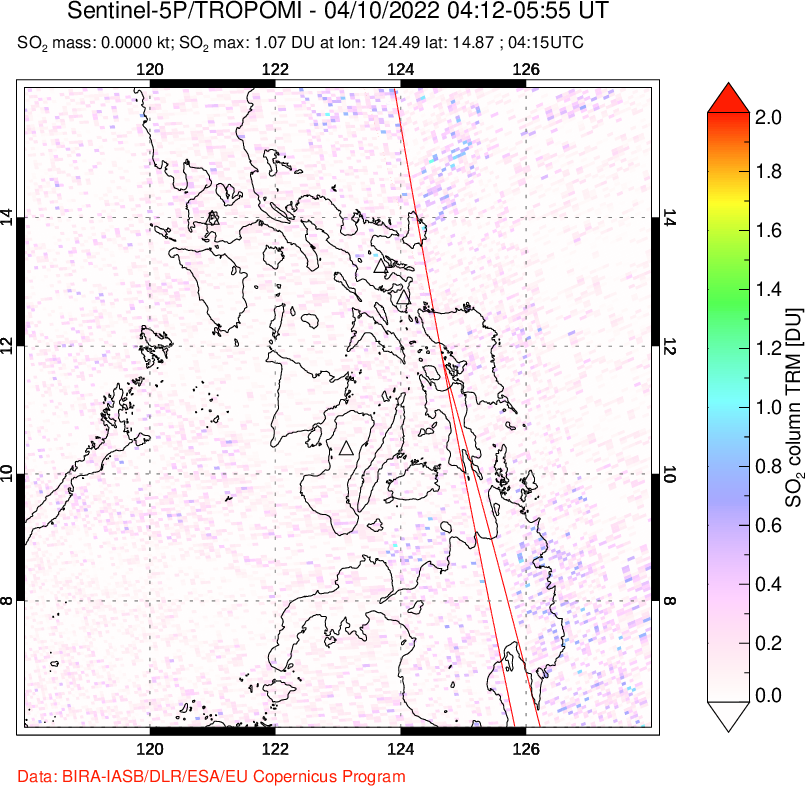 A sulfur dioxide image over Philippines on Apr 10, 2022.