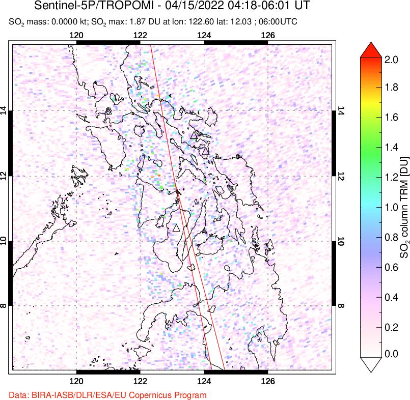 A sulfur dioxide image over Philippines on Apr 15, 2022.