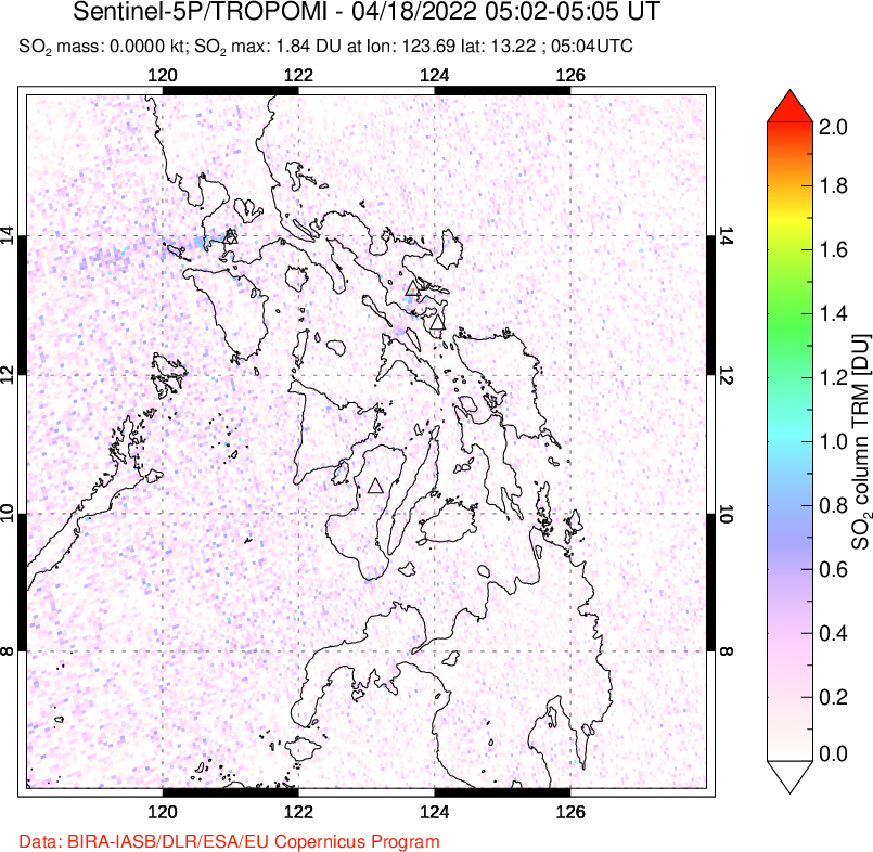A sulfur dioxide image over Philippines on Apr 18, 2022.