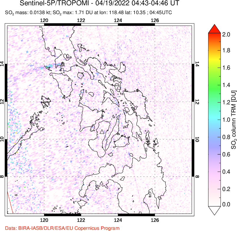 A sulfur dioxide image over Philippines on Apr 19, 2022.
