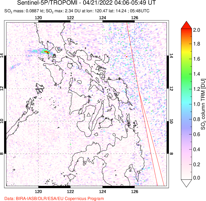 A sulfur dioxide image over Philippines on Apr 21, 2022.