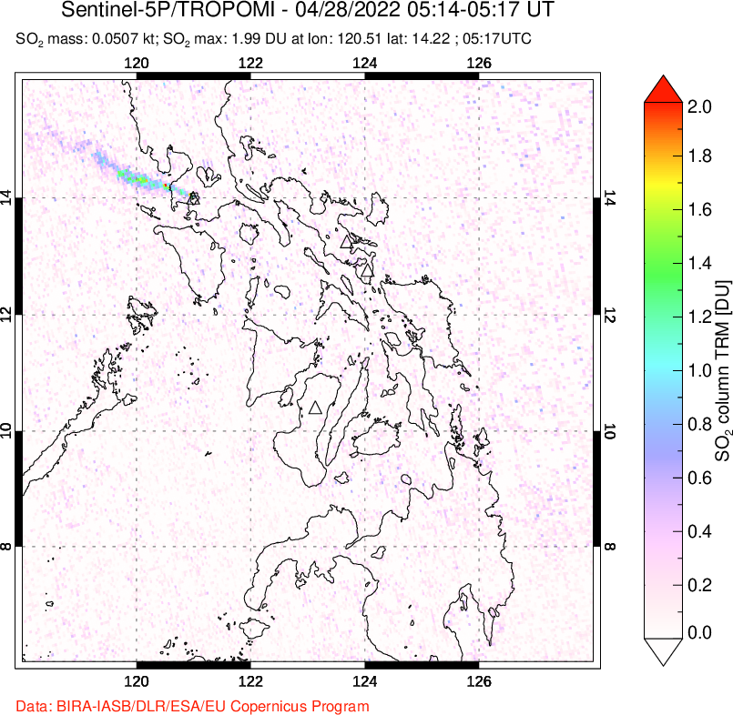 A sulfur dioxide image over Philippines on Apr 28, 2022.