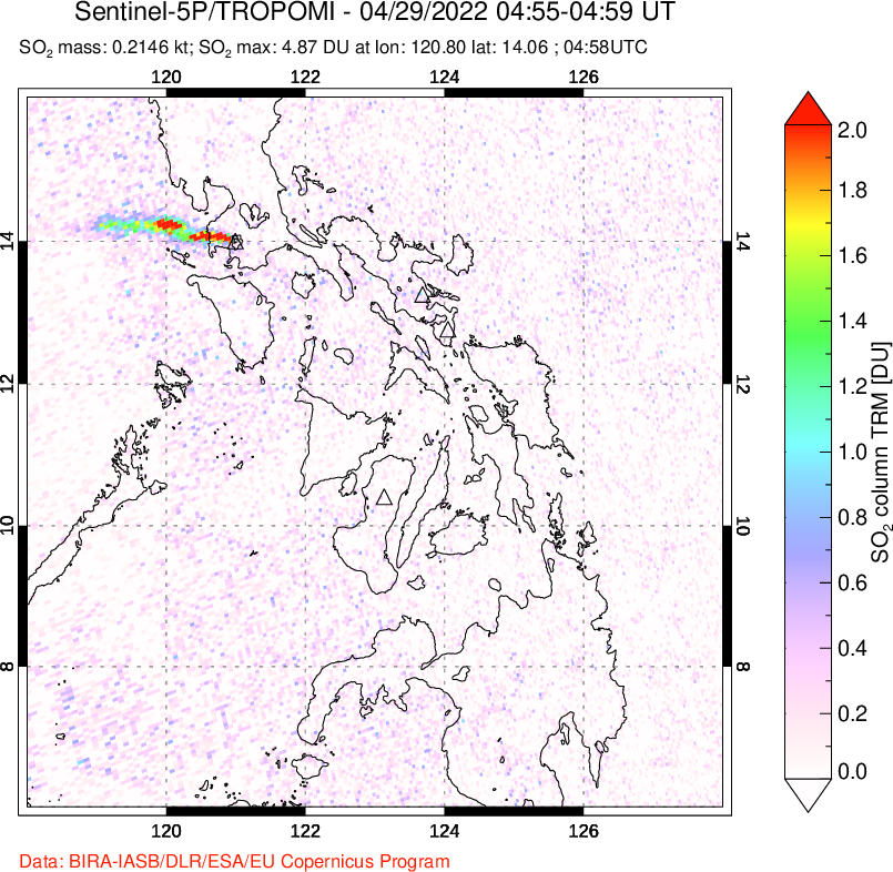 A sulfur dioxide image over Philippines on Apr 29, 2022.