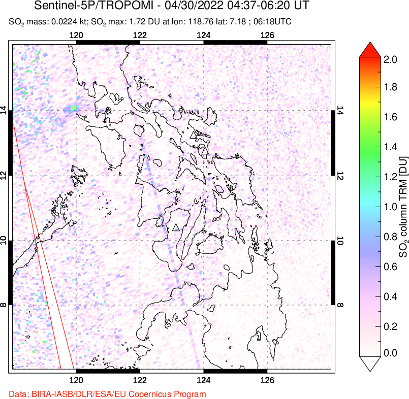 A sulfur dioxide image over Philippines on Apr 30, 2022.