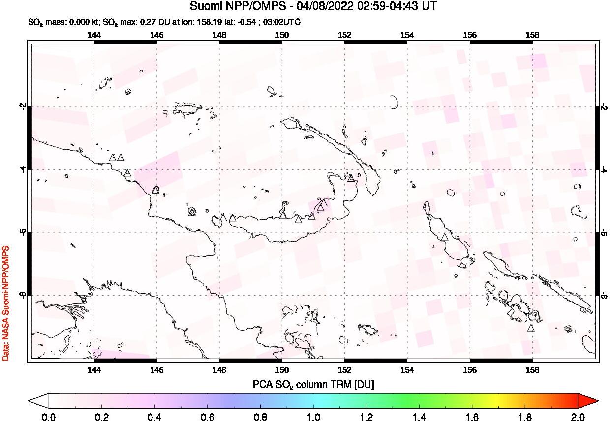 A sulfur dioxide image over Papua, New Guinea on Apr 08, 2022.