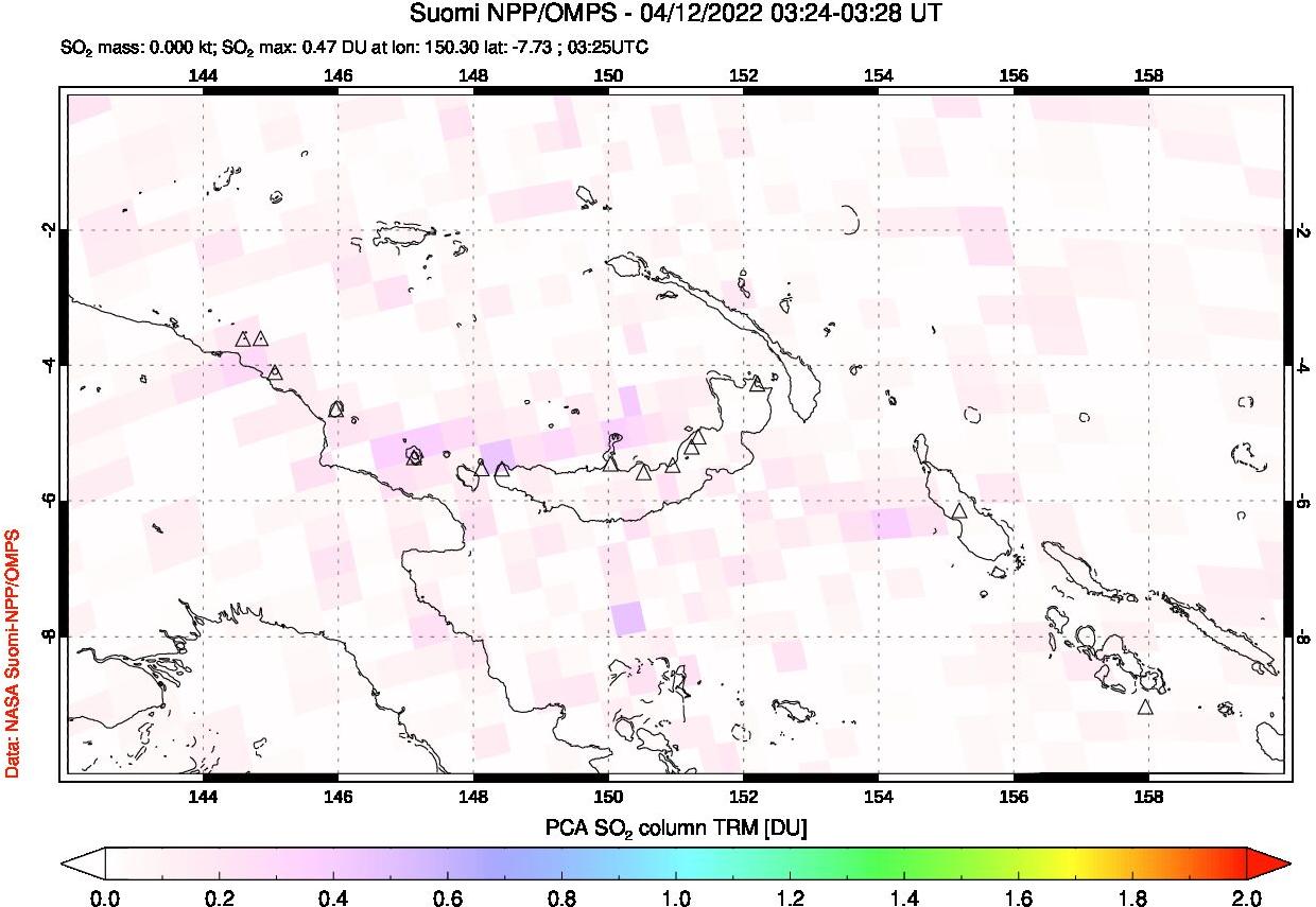 A sulfur dioxide image over Papua, New Guinea on Apr 12, 2022.