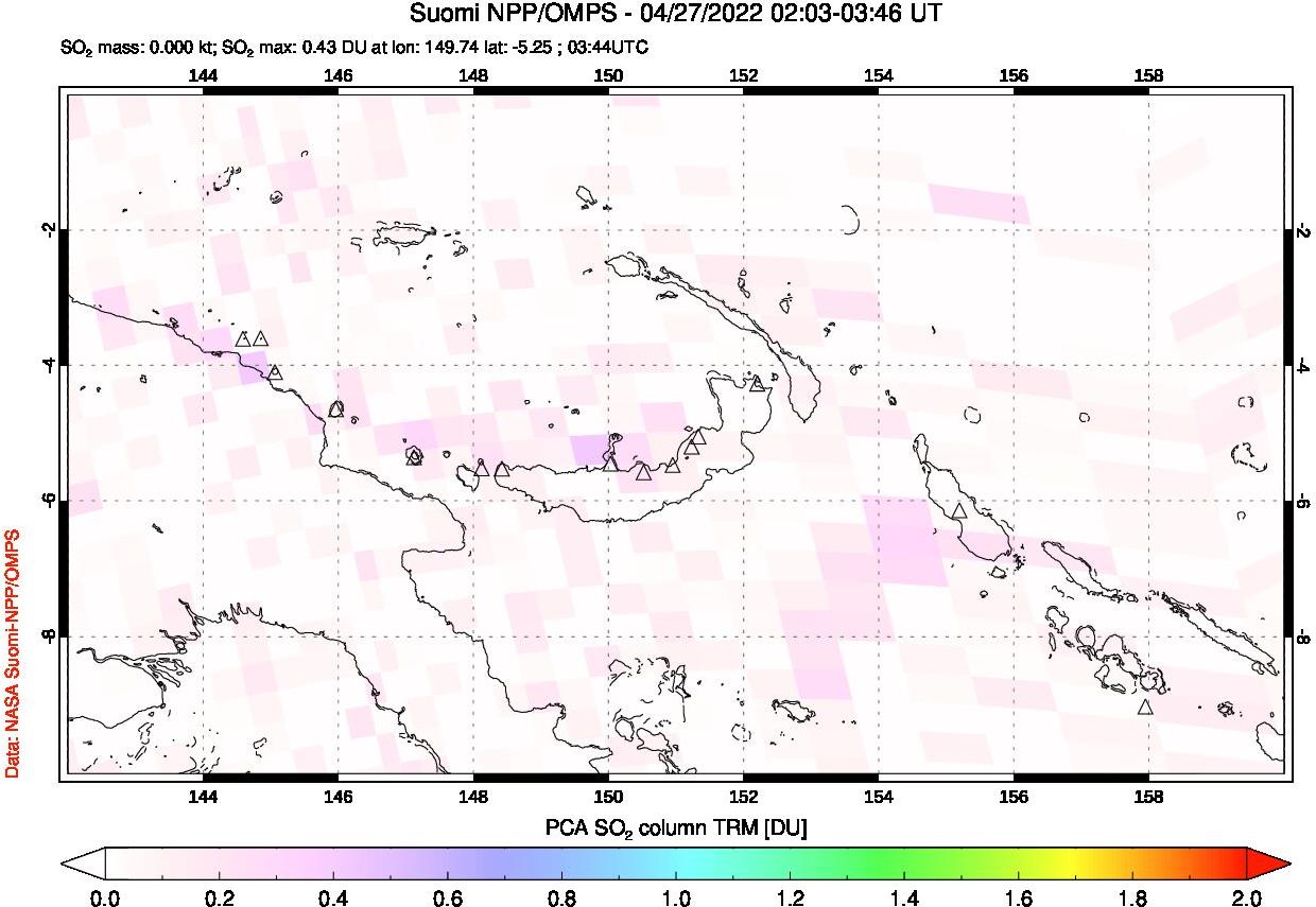 A sulfur dioxide image over Papua, New Guinea on Apr 27, 2022.