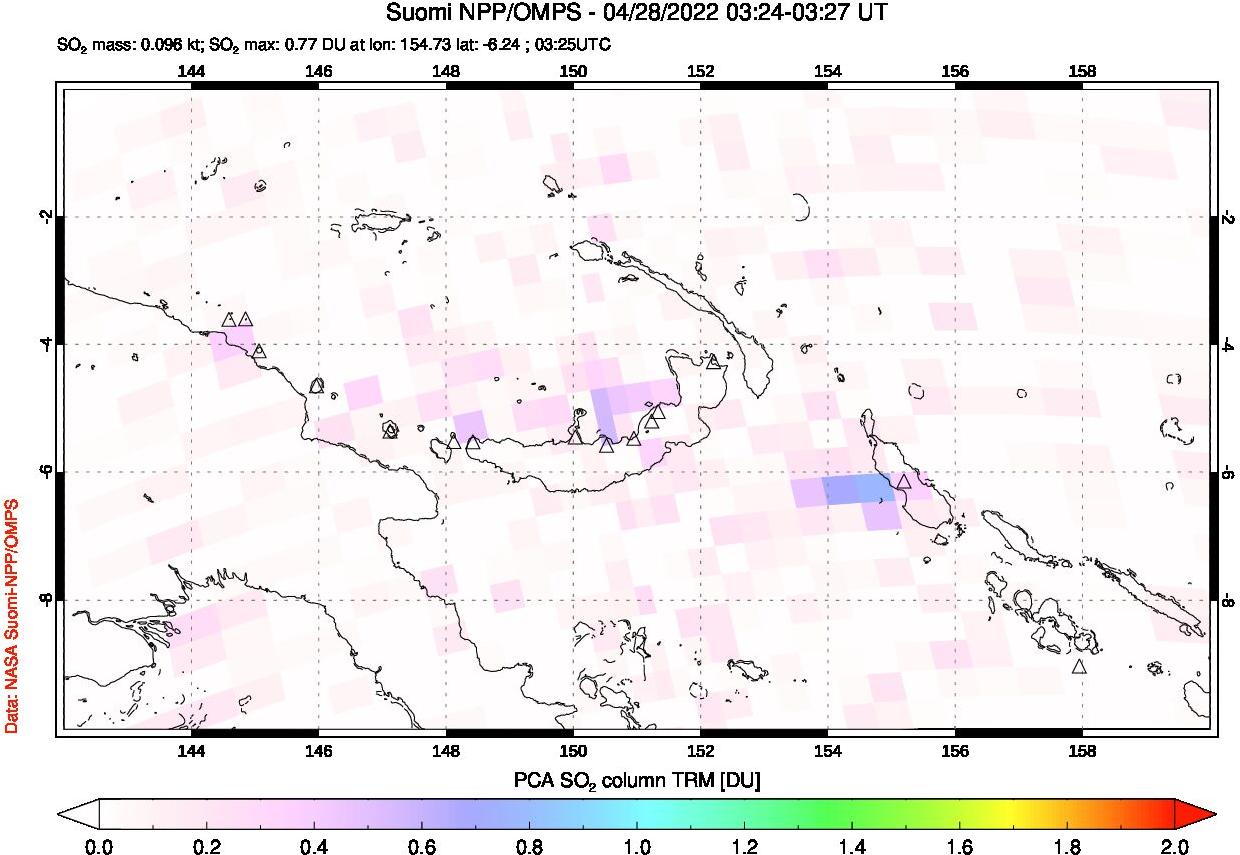 A sulfur dioxide image over Papua, New Guinea on Apr 28, 2022.