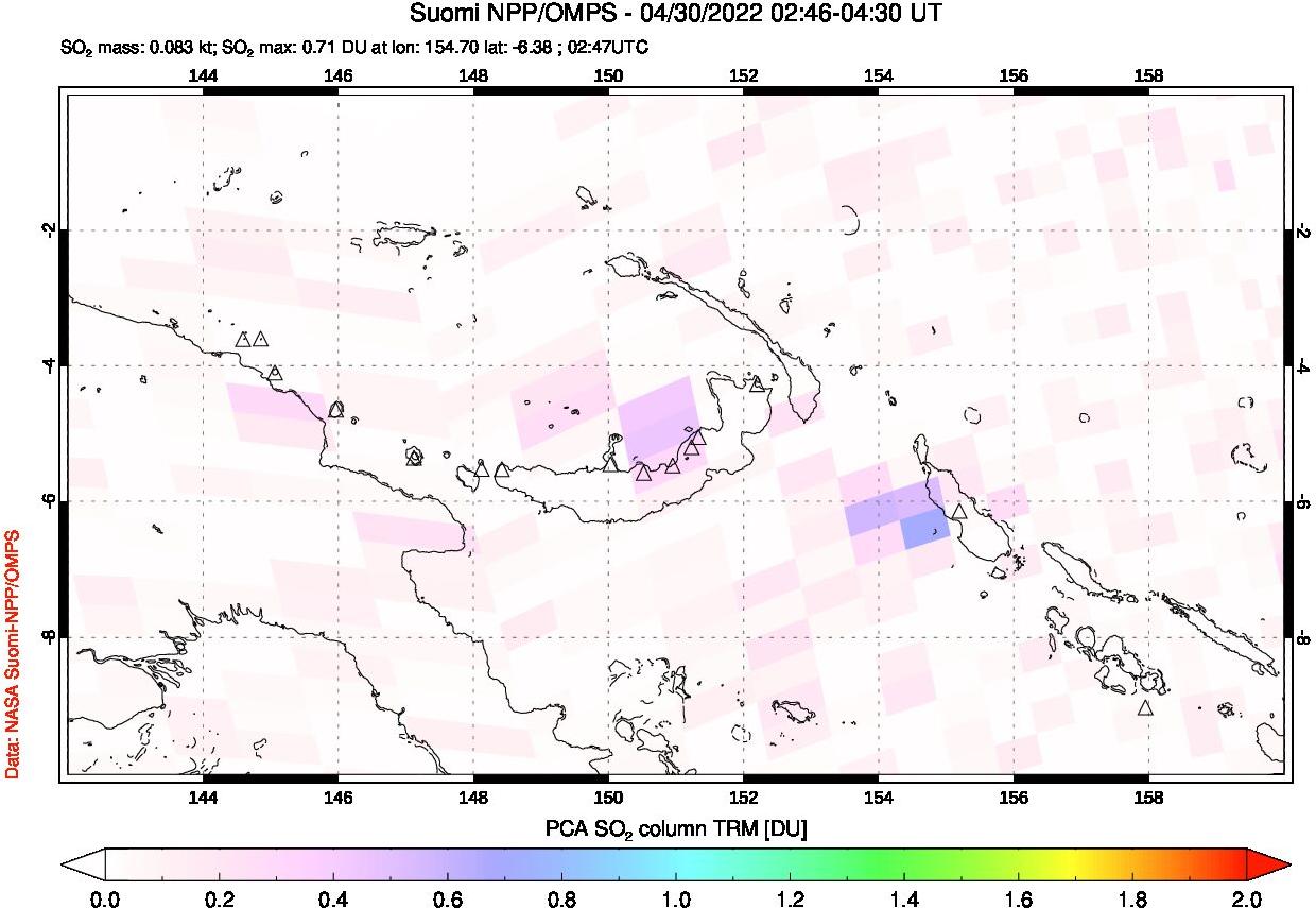 A sulfur dioxide image over Papua, New Guinea on Apr 30, 2022.