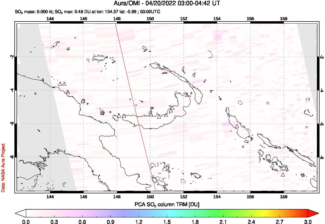 A sulfur dioxide image over Papua, New Guinea on Apr 20, 2022.
