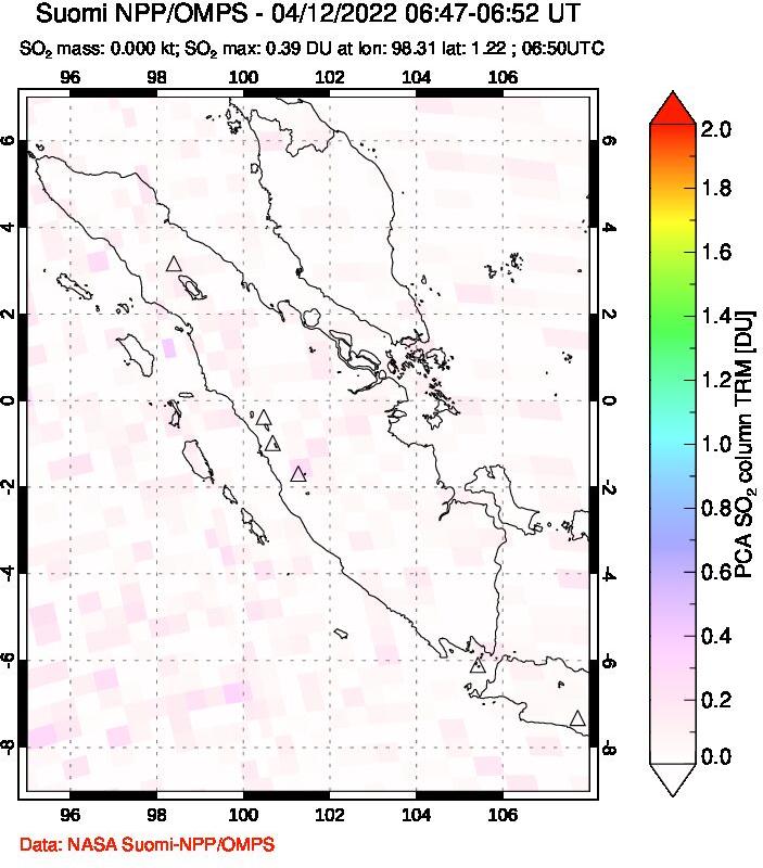 A sulfur dioxide image over Sumatra, Indonesia on Apr 12, 2022.