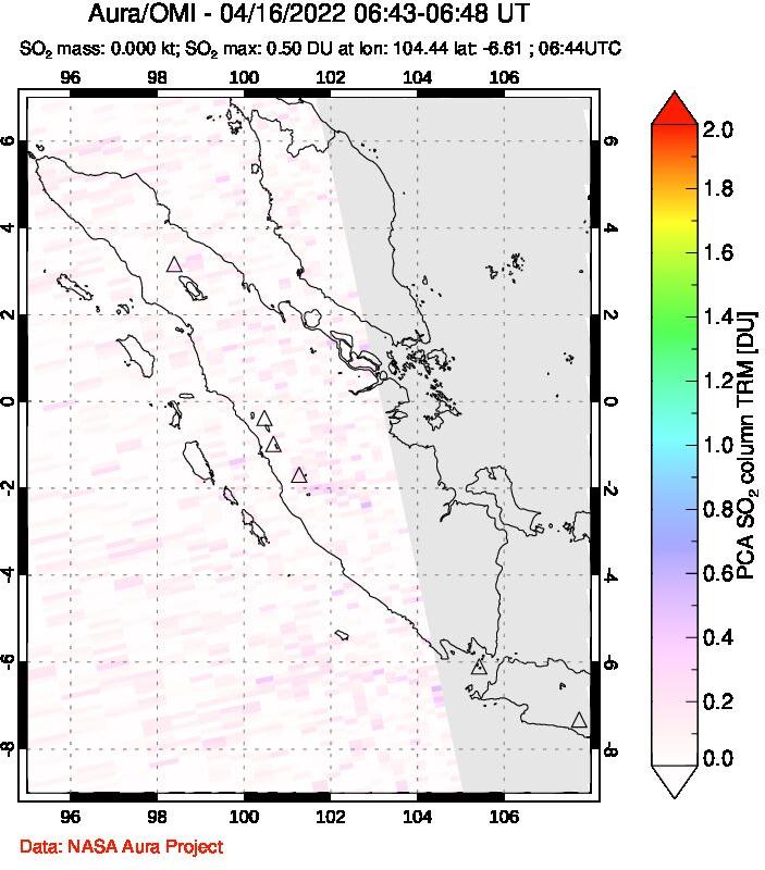 A sulfur dioxide image over Sumatra, Indonesia on Apr 16, 2022.