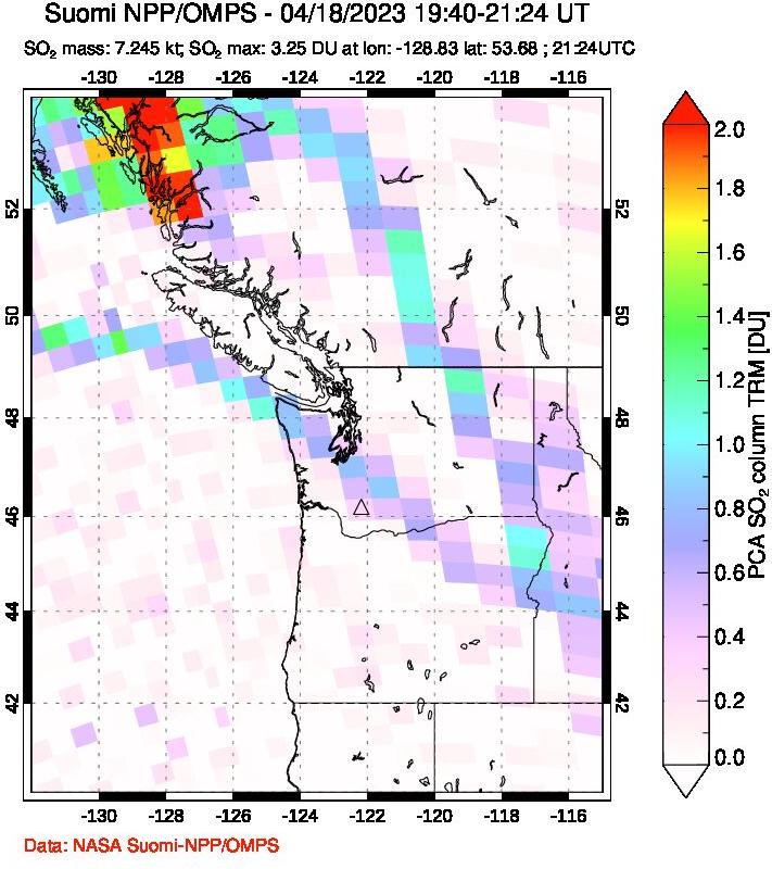 A sulfur dioxide image over Cascade Range, USA on Apr 18, 2023.