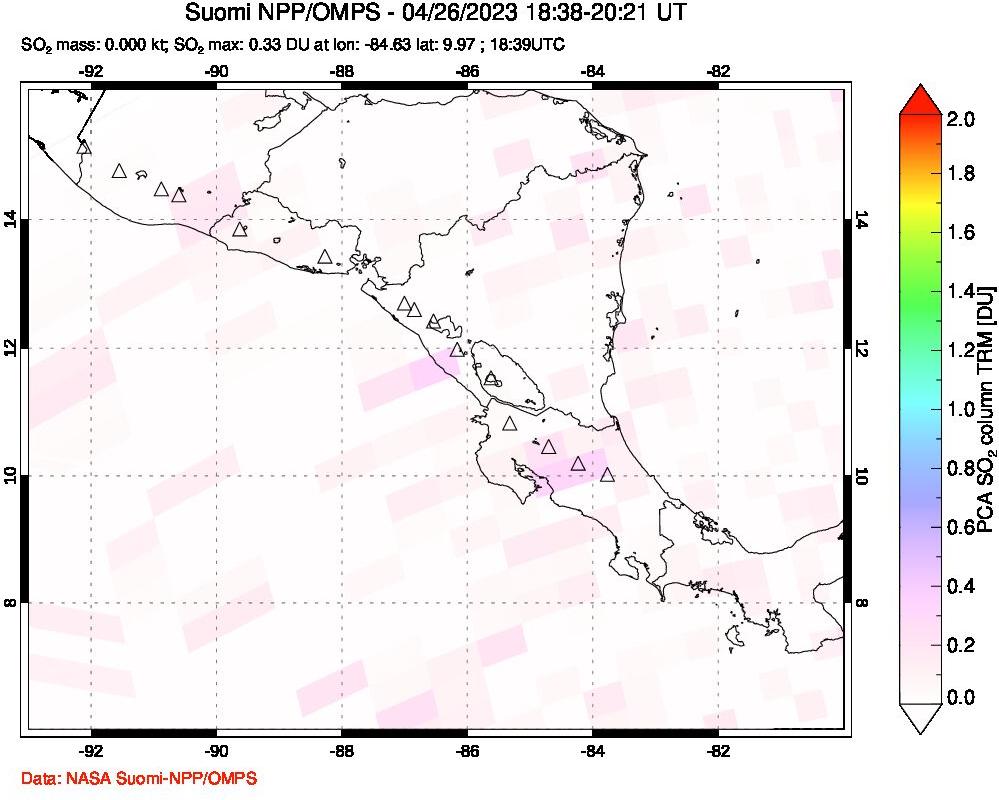 A sulfur dioxide image over Central America on Apr 26, 2023.