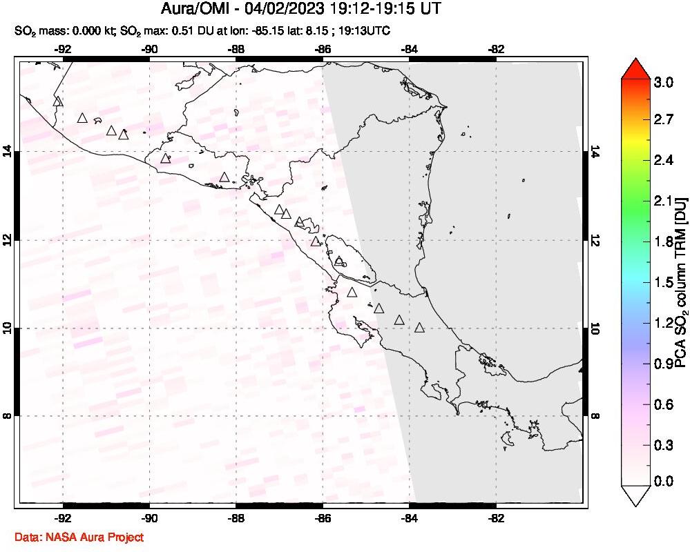 A sulfur dioxide image over Central America on Apr 02, 2023.