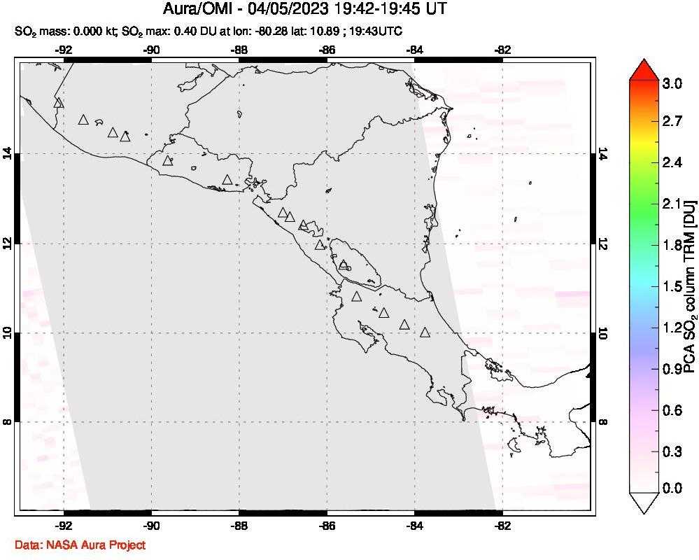 A sulfur dioxide image over Central America on Apr 05, 2023.