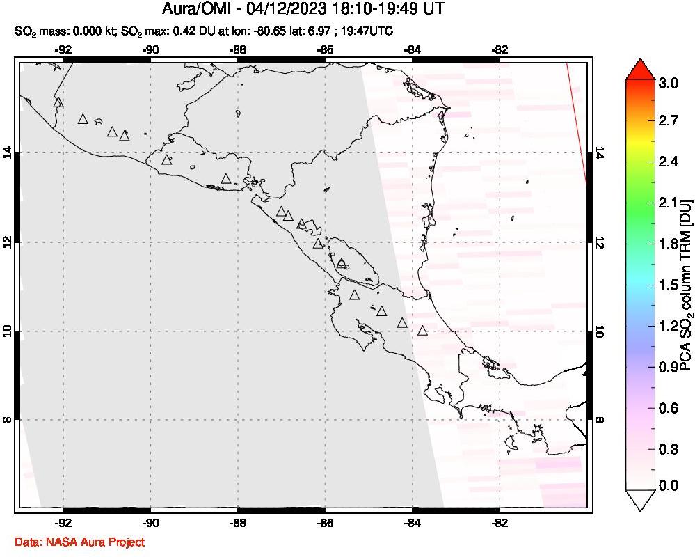 A sulfur dioxide image over Central America on Apr 12, 2023.