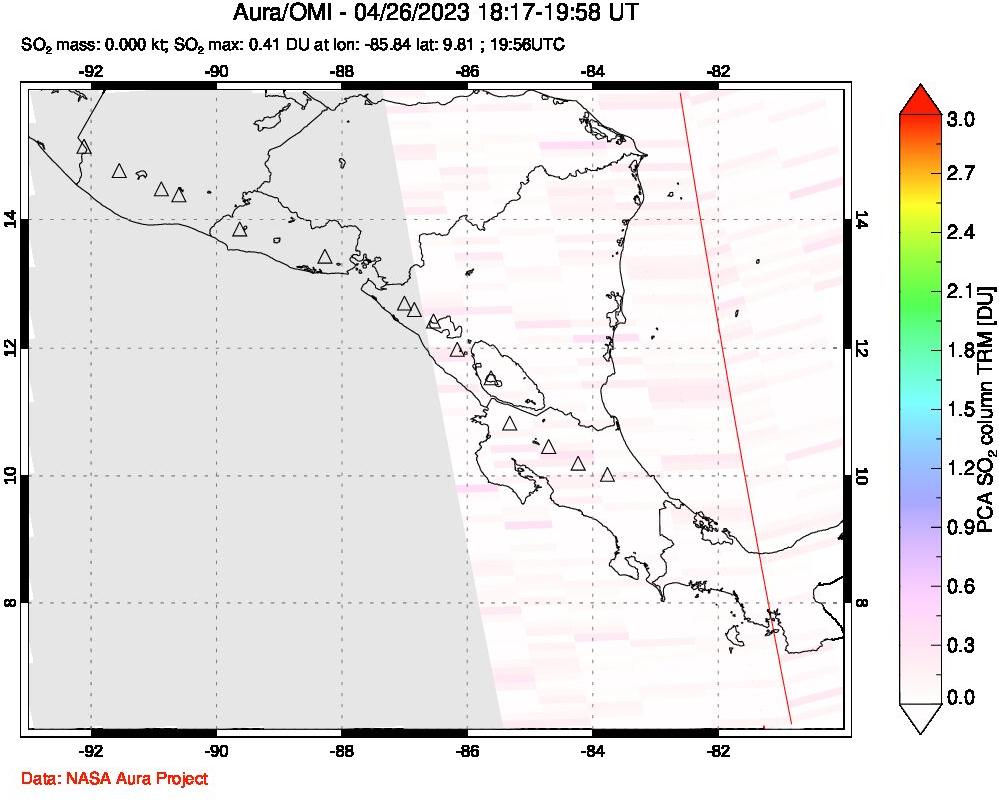 A sulfur dioxide image over Central America on Apr 26, 2023.