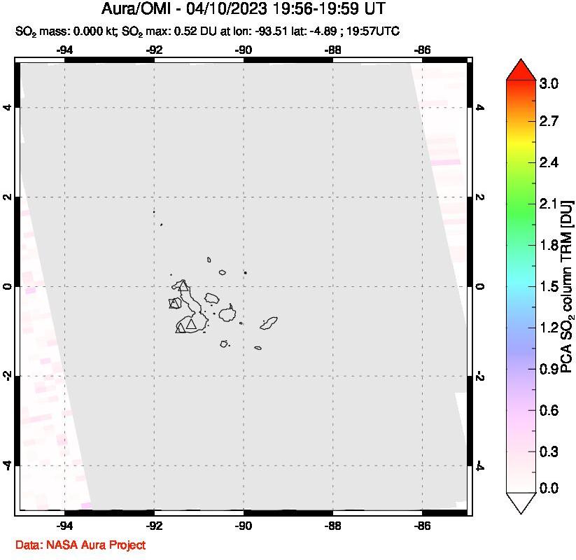 A sulfur dioxide image over Galápagos Islands on Apr 10, 2023.