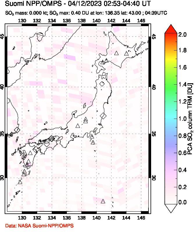 A sulfur dioxide image over Japan on Apr 12, 2023.