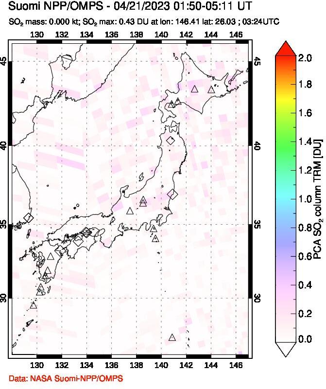 A sulfur dioxide image over Japan on Apr 21, 2023.