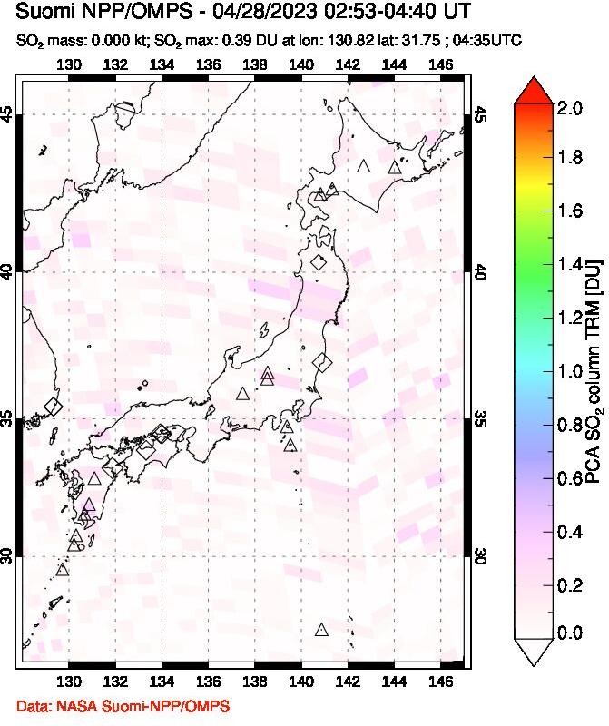 A sulfur dioxide image over Japan on Apr 28, 2023.
