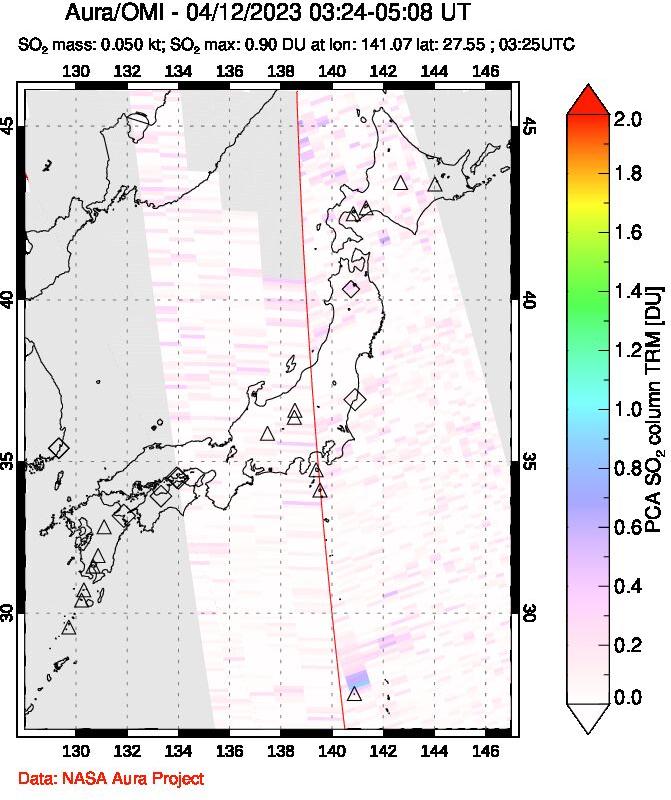 A sulfur dioxide image over Japan on Apr 12, 2023.