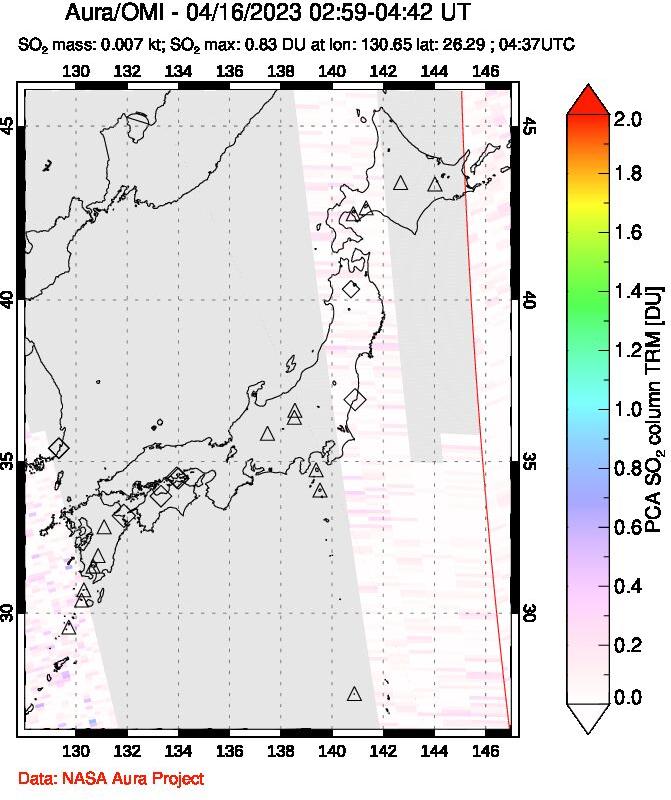 A sulfur dioxide image over Japan on Apr 16, 2023.
