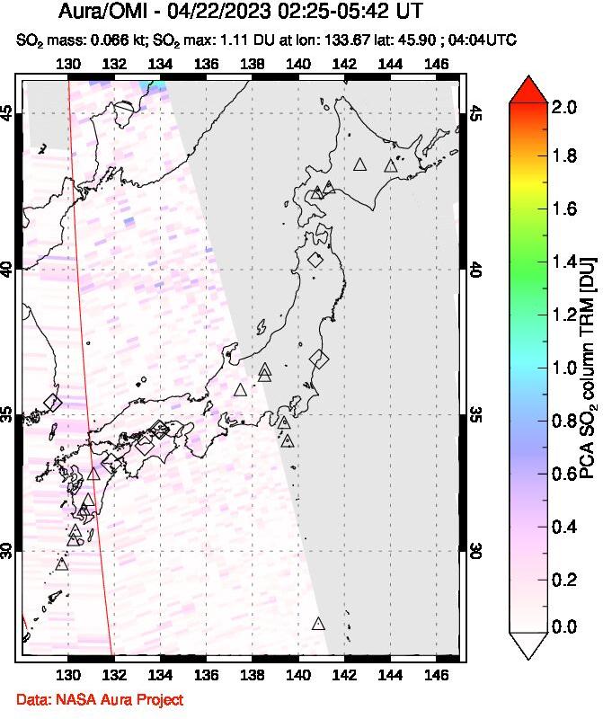A sulfur dioxide image over Japan on Apr 22, 2023.