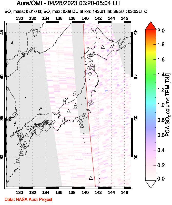 A sulfur dioxide image over Japan on Apr 28, 2023.