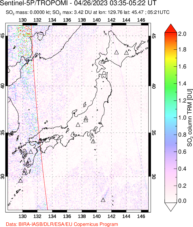 A sulfur dioxide image over Japan on Apr 26, 2023.