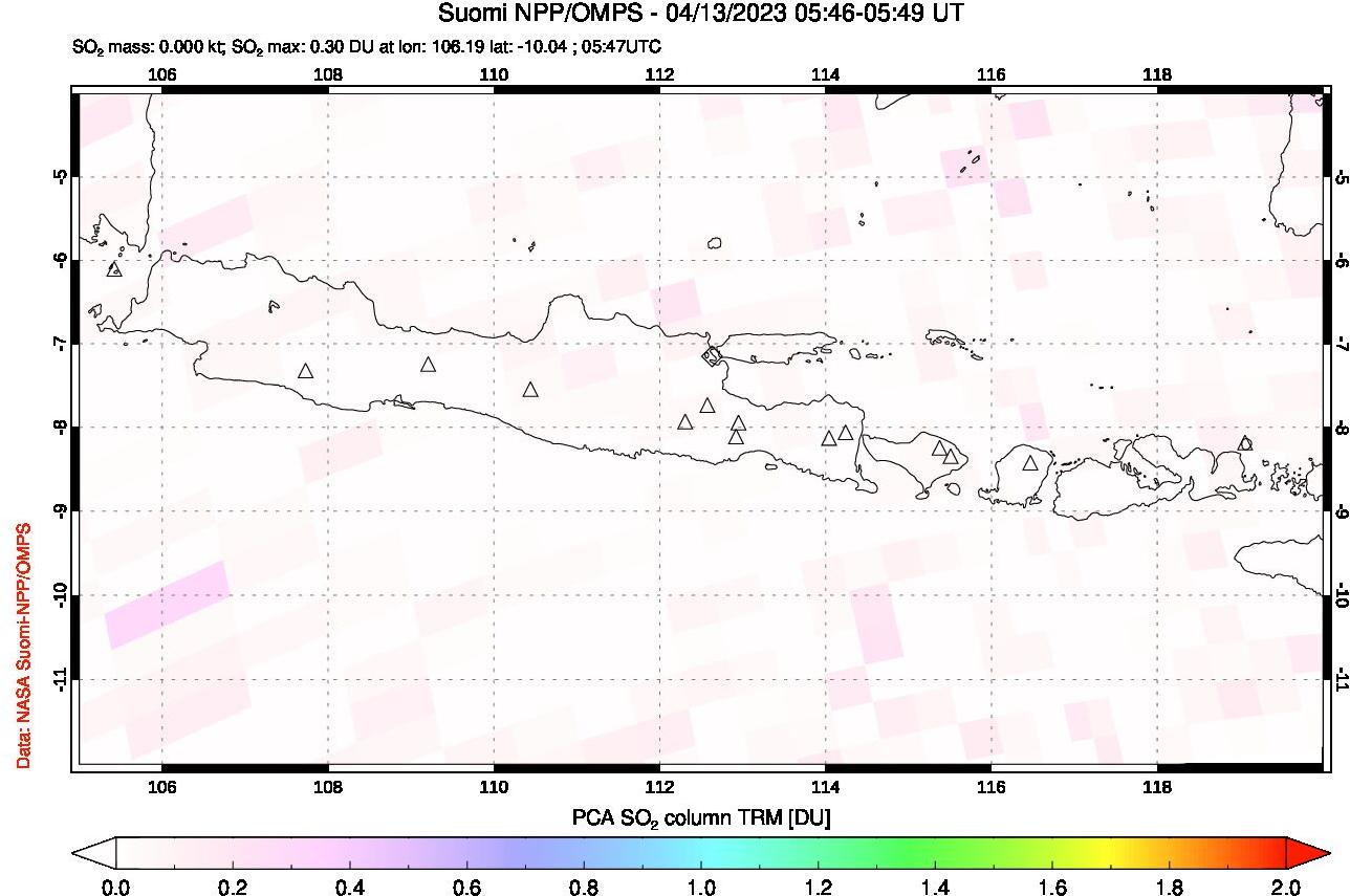 A sulfur dioxide image over Java, Indonesia on Apr 13, 2023.